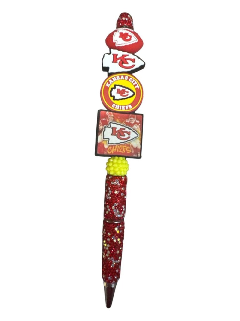 Kansas City Chiefs Themed Glitter Pen With Team Logos & Beaded Design